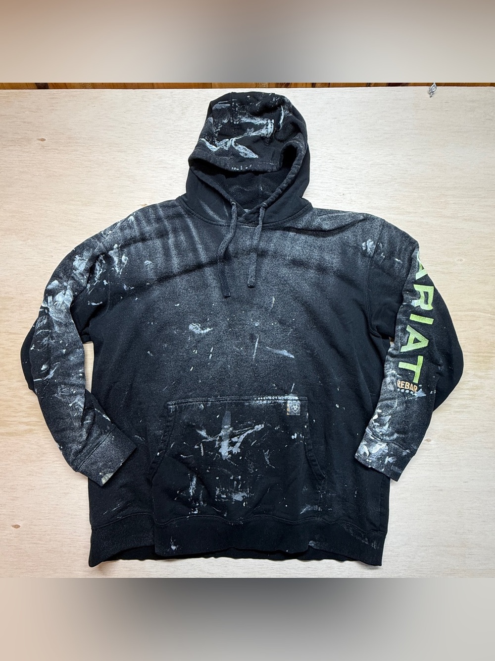 Ariat Rebar Hoodie Mens XXL Tall Black Thrashed Paint Splatter Workwear Pullover